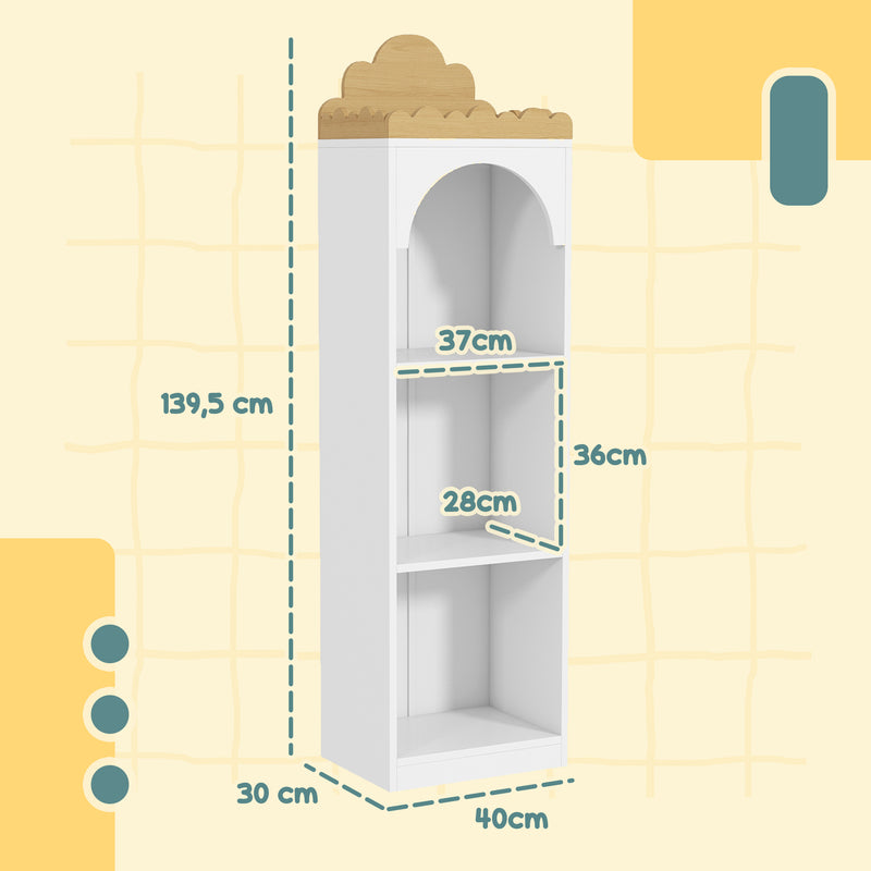 Estante para Livros Infantil Estante para Livros de 3 Niveis Estante de Livros para Escola Infantil Dormitório 40x30x139,5 cm Branco e Madeira