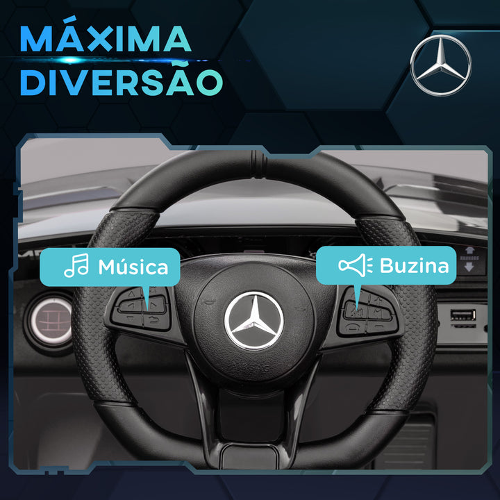 Carro Elétrico para Crianças acima de 3 Anos Carro Mercedes-Benz AMG GTR Carro Elétrico Infantil com Bateria 12V Controlo Remoto Faróis Buzina e Música 108x67x46 cm Prata