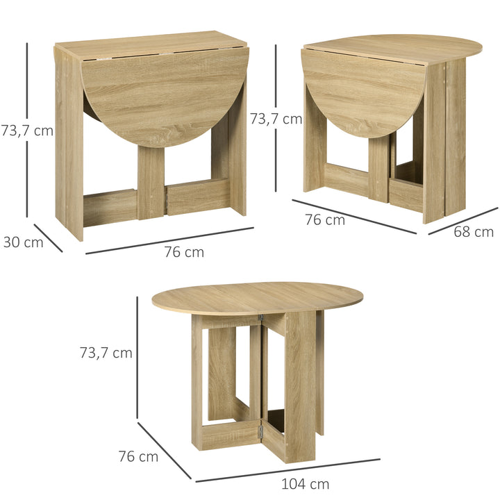 Mesa de Sala de Jantar Dobrável com 2 Laterais Mesa Auxiliar de Madeira para Cozinha Sala de Estar 104x76x73,7 cm Madeira