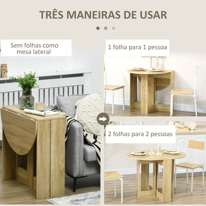 Mesa de Sala de Jantar Dobrável com 2 Laterais Mesa Auxiliar de Madeira para Cozinha Sala de Estar 104x76x73,7 cm Madeira