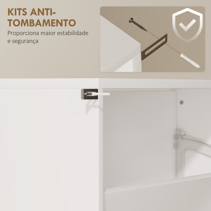 Sapateira Estreita com Espelho 4 Portas Abatíveis Sapateira para Entrada Corredor para 12 Pares de Sapatos Para Corredor Espaços Reduzidos 63x17x146 cm Branco