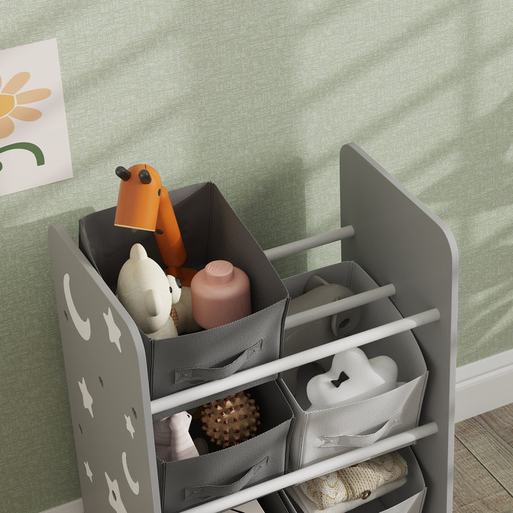 AIYPLAY Estante para Brinquedos com 6 Caixas de Tecido não Tecido Amovíveis Organizador de Brinquedos para Dormitório Escola Infantil 43x30x60 cm Cinza