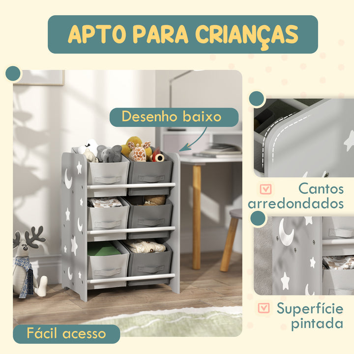 AIYPLAY Estante para Brinquedos com 6 Caixas de Tecido não Tecido Amovíveis Organizador de Brinquedos para Dormitório Escola Infantil 43x30x60 cm Cinza