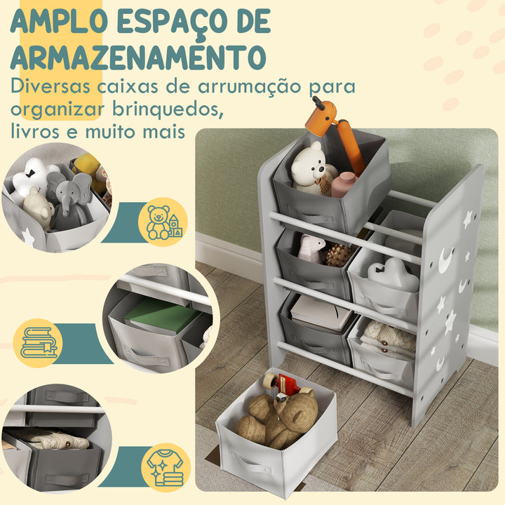 AIYPLAY Estante para Brinquedos com 6 Caixas de Tecido não Tecido Amovíveis Organizador de Brinquedos para Dormitório Escola Infantil 43x30x60 cm Cinza