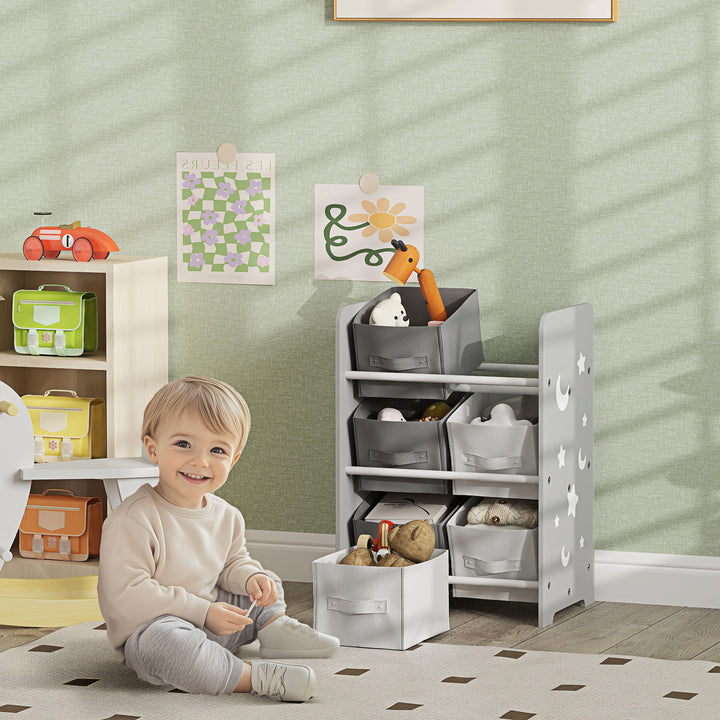 AIYPLAY Estante para Brinquedos com 6 Caixas de Tecido não Tecido Amovíveis Organizador de Brinquedos para Dormitório Escola Infantil 43x30x60 cm Cinza