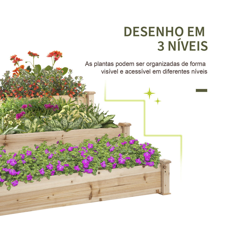 Caixa de Plantio de Madeira Caixa de Plantio de Jardim com 3 Níveis Desenho de Escada Horta para Cultivos de Plantas Flores para Pátio Varanda 120x120x56 cm Madeira
