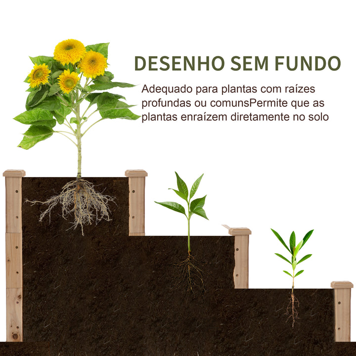 Caixa de Plantio de Madeira Caixa de Plantio de Jardim com 3 Níveis Desenho de Escada Horta para Cultivos de Plantas Flores para Pátio Varanda 120x120x56 cm Madeira