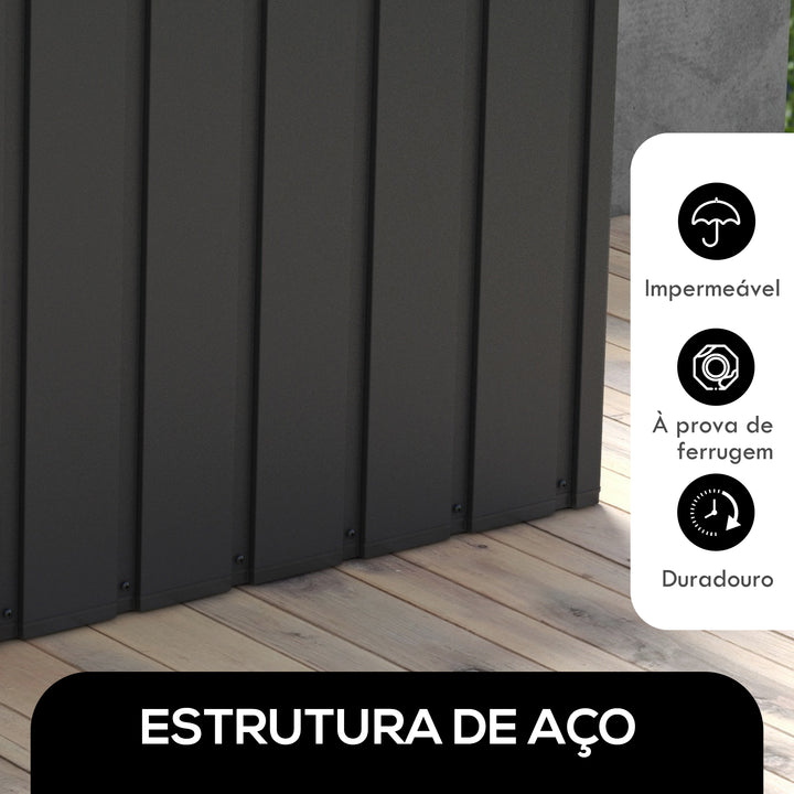 Baú Exterior com Capacidade de 450L Baú de Armazenamento em Aço com 4 Rodas 2 Pegas e Tampa com Ranhura para Cadeado Resistente às Condições Climáticas para Jardim Terraço Pátio 125,5x61,5x70 cm Cinzento Escuro