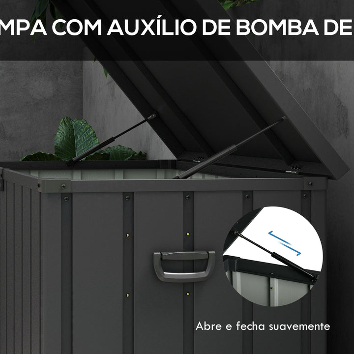 Baú Exterior com Capacidade de 450L Baú de Armazenamento em Aço com 4 Rodas 2 Pegas e Tampa com Ranhura para Cadeado Resistente às Condições Climáticas para Jardim Terraço Pátio 125,5x61,5x70 cm Cinzento Escuro