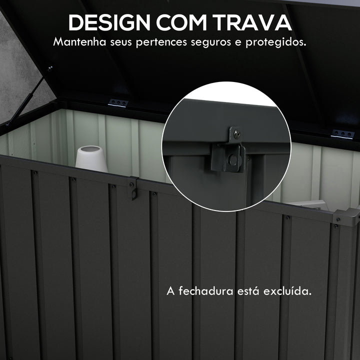 Baú Exterior com Capacidade de 450L Baú de Armazenamento em Aço com 4 Rodas 2 Pegas e Tampa com Ranhura para Cadeado Resistente às Condições Climáticas para Jardim Terraço Pátio 125,5x61,5x70 cm Cinzento Escuro