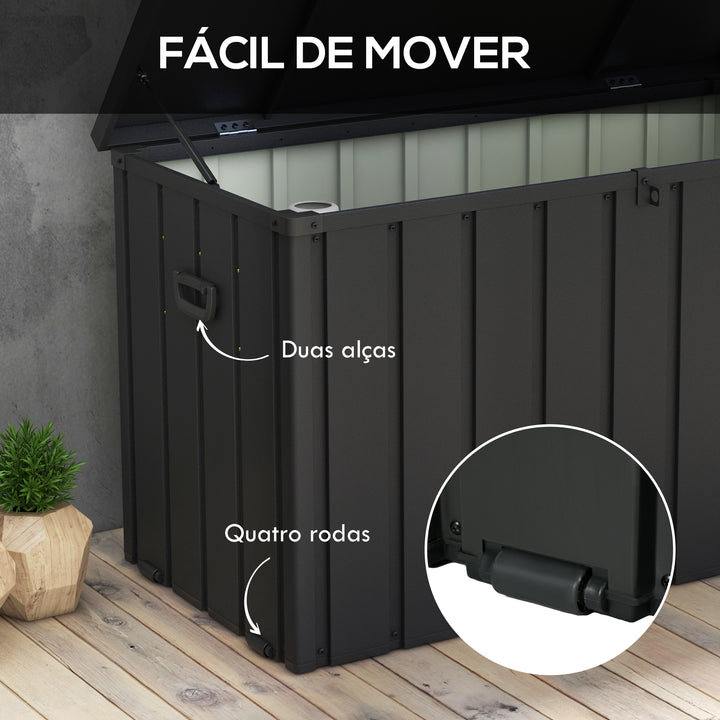 Baú Exterior com Capacidade de 450L Baú de Armazenamento em Aço com 4 Rodas 2 Pegas e Tampa com Ranhura para Cadeado Resistente às Condições Climáticas para Jardim Terraço Pátio 125,5x61,5x70 cm Cinzento Escuro