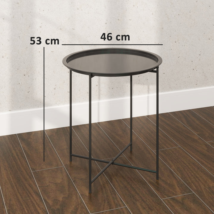Mesa Auxiliar Redonda Mesa de Jardim com Bandeja Amovível Pés Dobráveis Mesa para Exterior Pátio Ø46x50 cm Preto