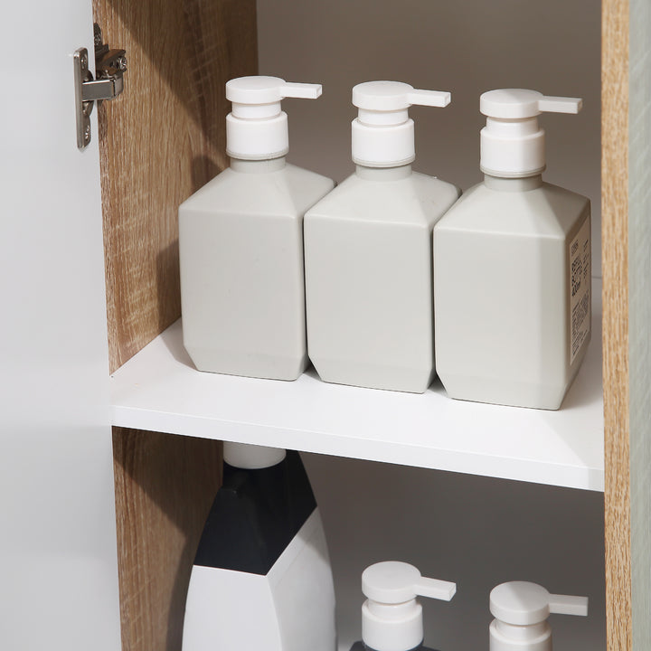 Armário de banheiro baixo Armário de madeira com gaveta e armário com 2 prateleiras para sala Quarto Cozinha 32,6x30x90 cm Cor natural e branco