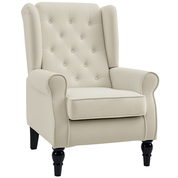 Poltrona de Sala de Estar Poltrona Moderna para Dormitório com Pés de Madeira Poltrona Individual Carga 160 kg para Escritório 74x86x102 cm Creme