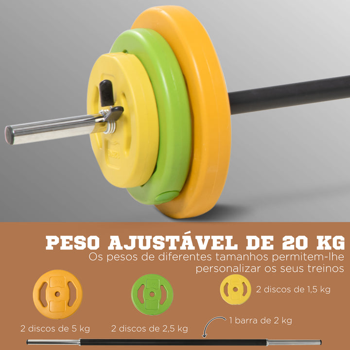 Conjunto de Barra de Pesos Conjunto de Musculação com 6 Discos de Pesos 1,5kg 2,5kg 5 kg Intercambiáveis para Treino de Força Braços em Ginásio Casa 130x28x28 cm Multicor