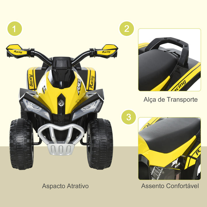 Quadriciclo para crianças acima de 18 meses com função de luz e música Suporta até 20 kg 67,5x38x44 cm Amarelo