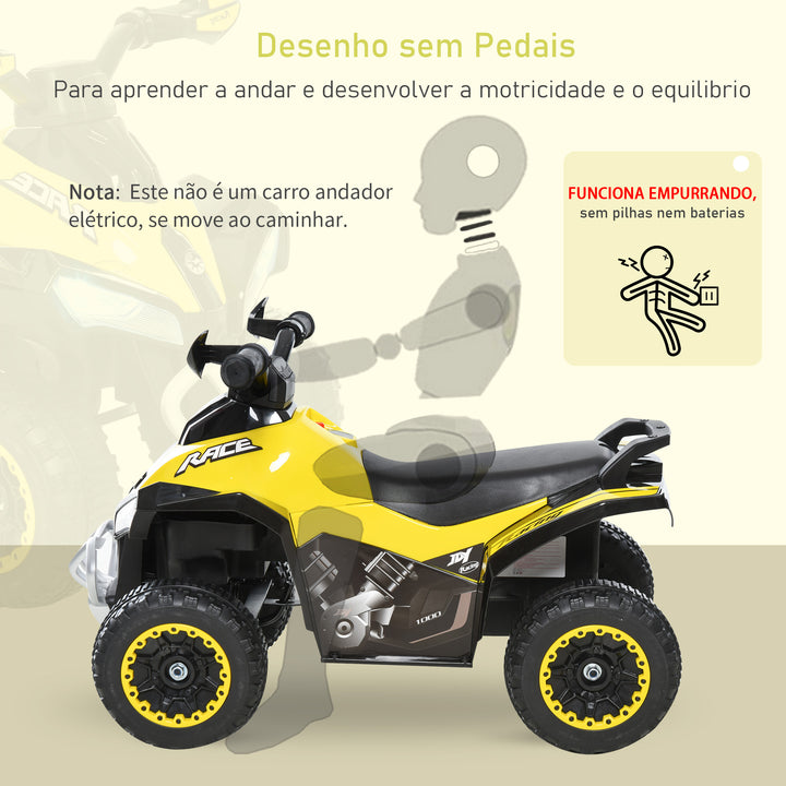 Quadriciclo para crianças acima de 18 meses com função de luz e música Suporta até 20 kg 67,5x38x44 cm Amarelo