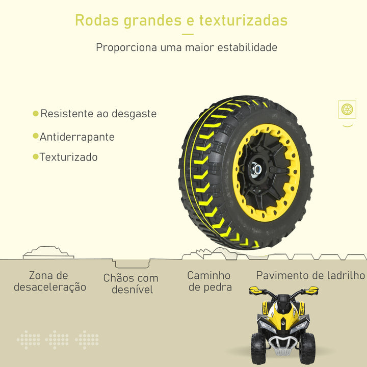 Quadriciclo para crianças acima de 18 meses com função de luz e música Suporta até 20 kg 67,5x38x44 cm Amarelo