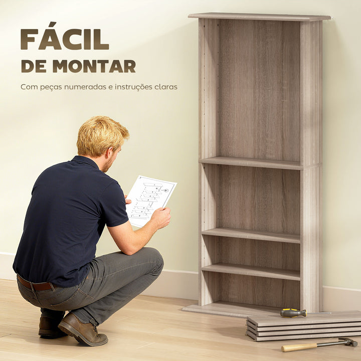 Estante para CDs e DVDs com 8 Compartimentos e Prateleiras Ajustáveis 58x24x126,3 cm em Madeira