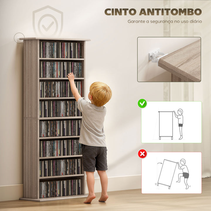 Estante para CDs e DVDs com 8 Compartimentos e Prateleiras Ajustáveis 58x24x126,3 cm em Madeira
