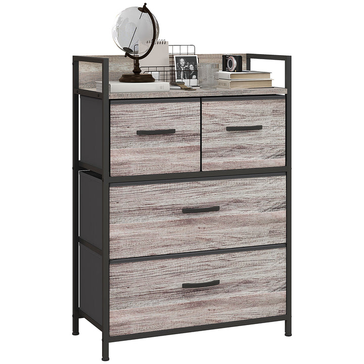 Cómoda de Quarto Armário de Armazenamento com 4 Gavetas Dobráveis Prateleira Aberta e Estrutura de Aço para Sala Entrada 60x29x85 cm Cinzento
