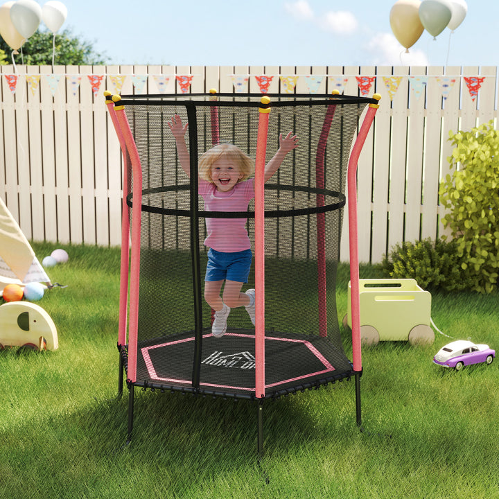 Trampolim para Crianças acima de 3 Anos Cama Elástica Infantil com Rede de Segurança e Estrutura de Aço para Interiores e Exteriores Carga 50kg Ø163,5x190 cm Vermelho