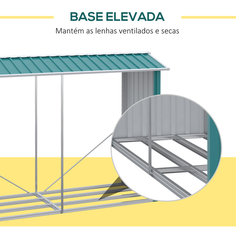 Abrigo para Lenhas de Aço Galvanizado Abrigo de Armazenamento de Lenha com Teto Inclinado para Jardim Varanda Pátio 240x86x160 cm Verde