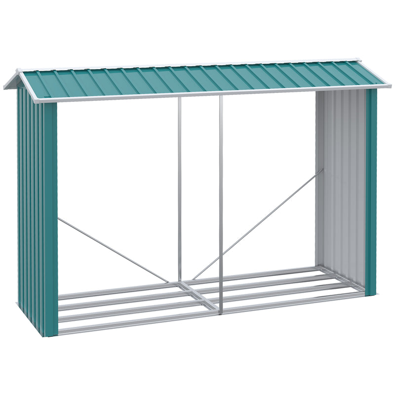 Abrigo para Lenhas de Aço Galvanizado Abrigo de Armazenamento de Lenha com Teto Inclinado para Jardim Varanda Pátio 240x86x160 cm Verde