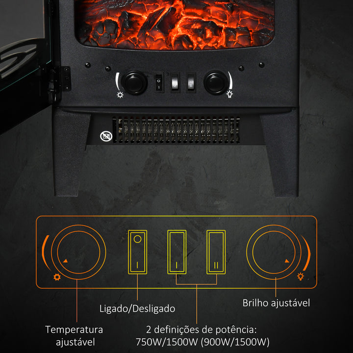 Lareira Elétrica 900W/1800W Lareira Decorativa com Janelas Efeito de Chama Temperatura Ajustável e Proteção Sobreaquecimento para 20-25 ? 39x26x54,8 cm Preto