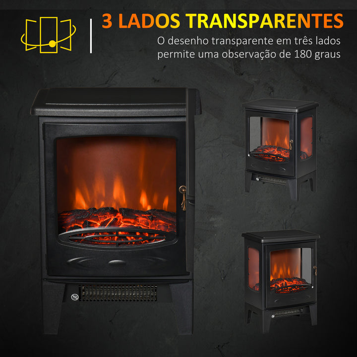 Lareira Elétrica 900W/1800W Lareira Decorativa com Janelas Efeito de Chama Temperatura Ajustável e Proteção Sobreaquecimento para 20-25 ? 39x26x54,8 cm Preto
