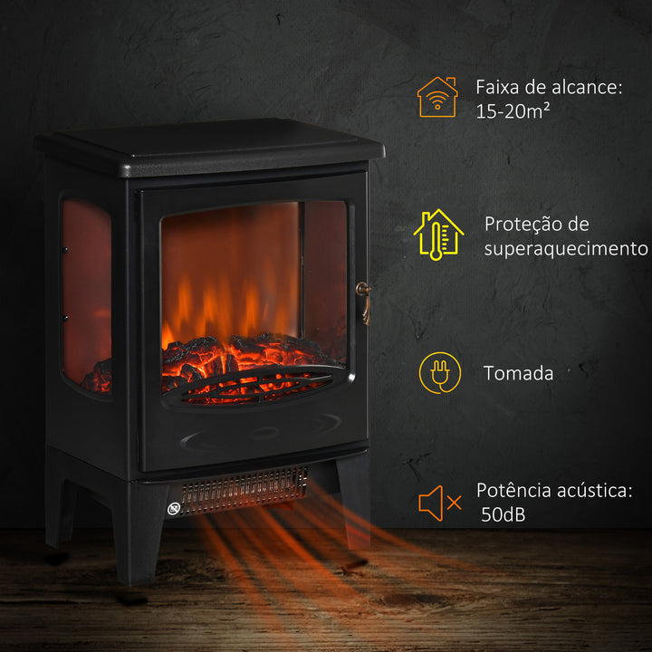 Lareira Elétrica 900W/1800W Lareira Decorativa com Janelas Efeito de Chama Temperatura Ajustável e Proteção Sobreaquecimento para 20-25 ? 39x26x54,8 cm Preto