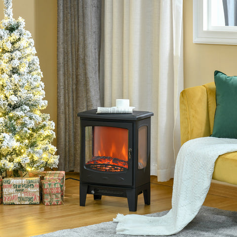 Lareira Elétrica 900W/1800W Lareira Decorativa com Janelas Efeito de Chama Temperatura Ajustável e Proteção Sobreaquecimento para 20-25 ? 39x26x54,8 cm Preto