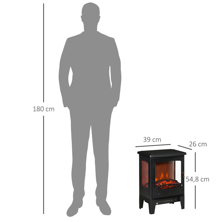 Lareira Elétrica 900W/1800W Lareira Decorativa com Janelas Efeito de Chama Temperatura Ajustável e Proteção Sobreaquecimento para 20-25 ? 39x26x54,8 cm Preto