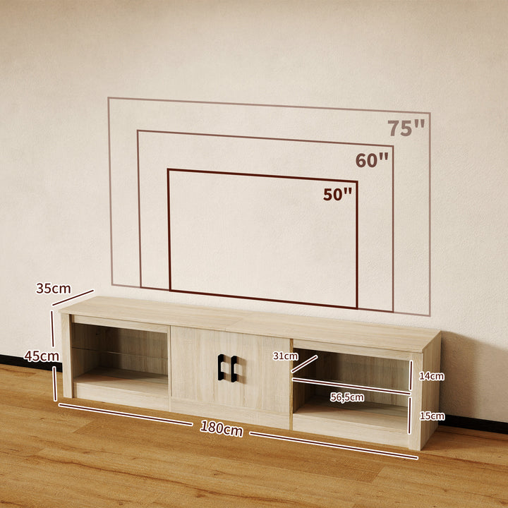 Móvel de TV Moderno com Luzes RGB 2 Orifícios para Cabos para Televisores de até 75 Polegadas com Prateleiras de Vidro para Sala de Estar 180x35x45 cm Madeira