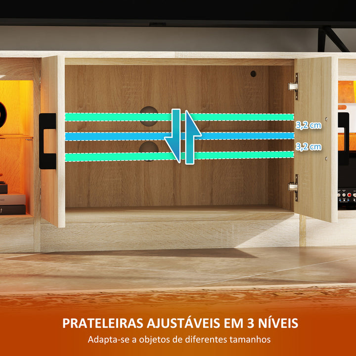 Móvel de TV Moderno com Luzes RGB 2 Orifícios para Cabos para Televisores de até 75 Polegadas com Prateleiras de Vidro para Sala de Estar 180x35x45 cm Madeira