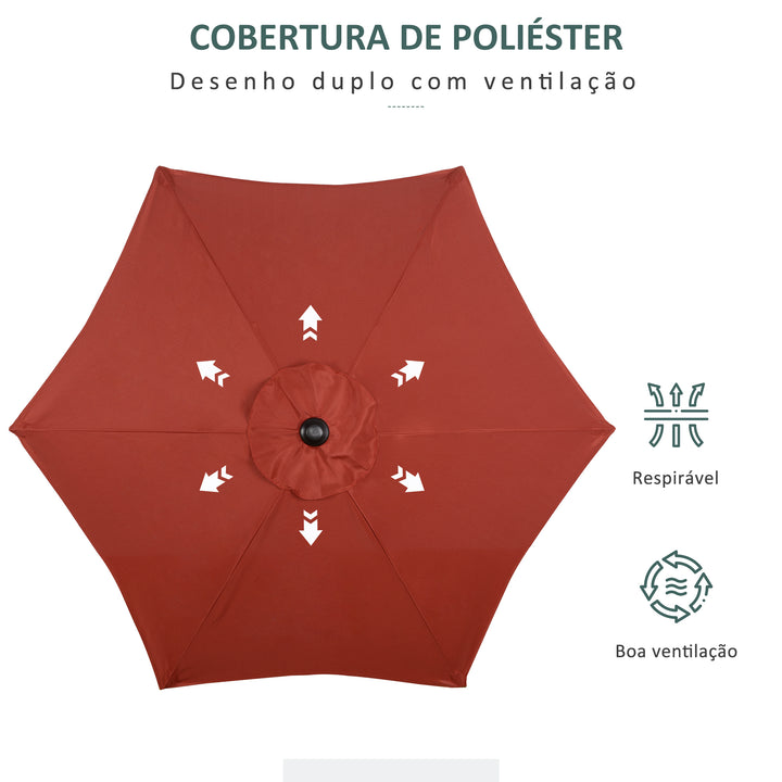 Chapéu de Sol de Jardim Ø2x2 m Chapéu de Sol com Mastro de Alumínio Manivela Teto com Ventilação Suporte de Fixação e Desmontável para Terraço Pátio Exterior Terracota