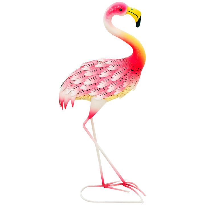 Estátua de Jardim de Flamingos de Metal Decoração de Flamingo para Exteriores Esculturas para Decoração de Relvado Pátio 27x14x60 cm Rosa