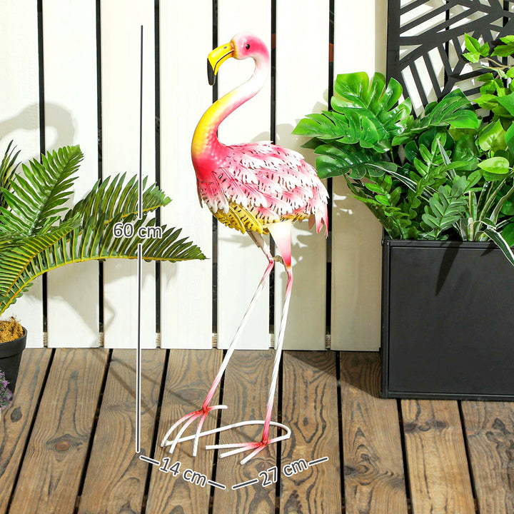 Estátua de Jardim de Flamingos de Metal Decoração de Flamingo para Exteriores Esculturas para Decoração de Relvado Pátio 27x14x60 cm Rosa