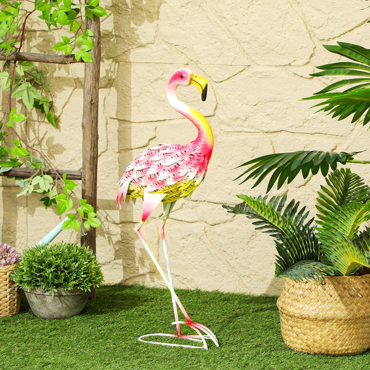 Estátua de Jardim de Flamingos de Metal Decoração de Flamingo para Exteriores Esculturas para Decoração de Relvado Pátio 27x14x60 cm Rosa