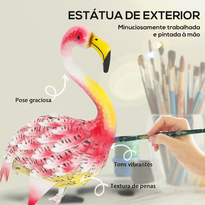 Estátua de Jardim de Flamingos de Metal Decoração de Flamingo para Exteriores Esculturas para Decoração de Relvado Pátio 27x14x60 cm Rosa