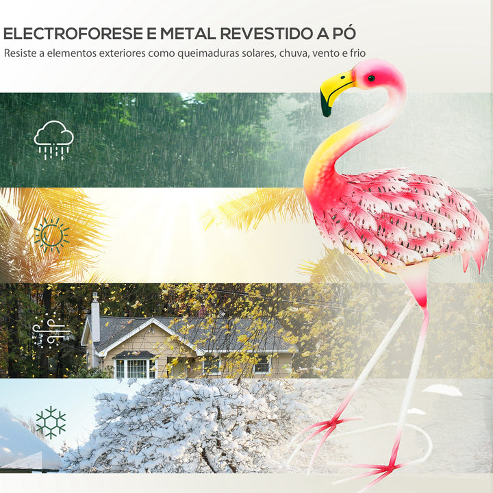 Estátua de Jardim de Flamingos de Metal Decoração de Flamingo para Exteriores Esculturas para Decoração de Relvado Pátio 27x14x60 cm Rosa