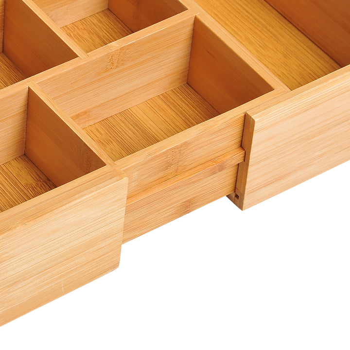 Organizador de Escritório de Bambu Caixa de Armazenamento Extensível com 5-7 Compartimentos para Maquilhagem Escritório Estúdio 24,6-41x17,6x7 cm Madeira