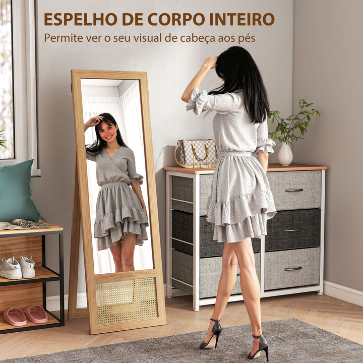 Espelho de Corpo Inteiro 160x50 cm Espelho de Pé ou de Parede com Moldura de Madeira e Suporte para Salão Dormitório Madeira