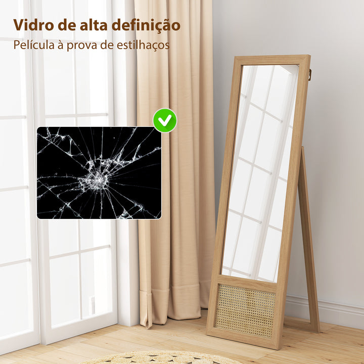 Espelho de Corpo Inteiro 160x50 cm Espelho de Pé ou de Parede com Moldura de Madeira e Suporte para Salão Dormitório Madeira