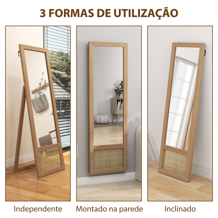 Espelho de Corpo Inteiro 160x50 cm Espelho de Pé ou de Parede com Moldura de Madeira e Suporte para Salão Dormitório Madeira