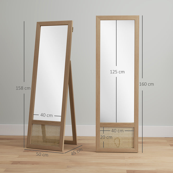 Espelho de Corpo Inteiro 160x50 cm Espelho de Pé ou de Parede com Moldura de Madeira e Suporte para Salão Dormitório Madeira