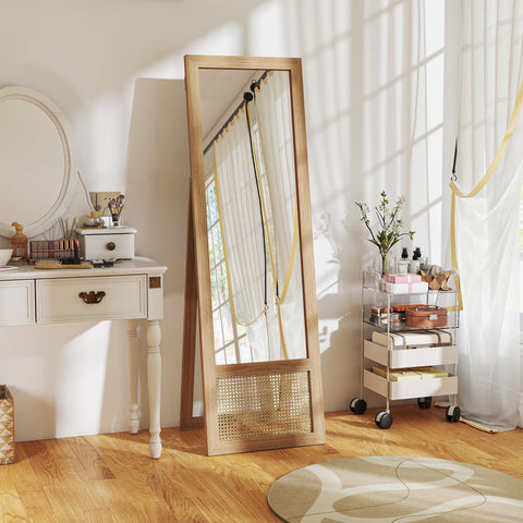 Espelho de Corpo Inteiro 160x50 cm Espelho de Pé ou de Parede com Moldura de Madeira e Suporte para Salão Dormitório Madeira