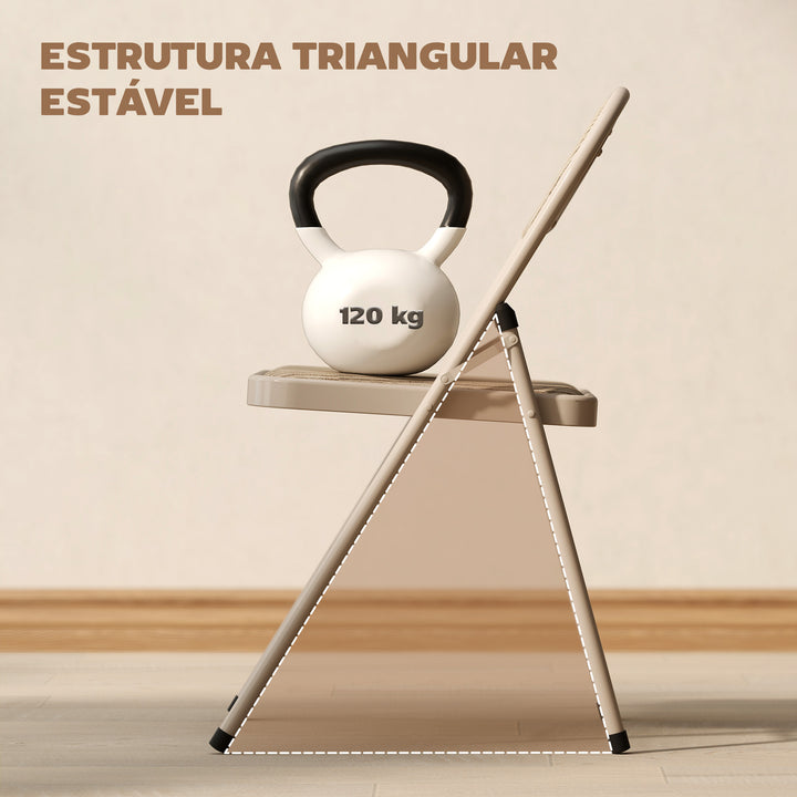 Conjunto de 2 Cadeiras Dobráveis Cadeiras Dobráveis com Encosto e Estrutura de Aço para Sala de Estar Escritório Estúdio 45x46x78 cm Bege