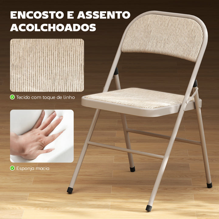Conjunto de 2 Cadeiras Dobráveis Cadeiras Dobráveis com Encosto e Estrutura de Aço para Sala de Estar Escritório Estúdio 45x46x78 cm Bege