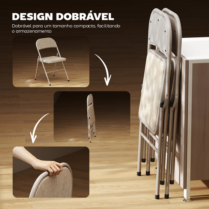 Conjunto de 2 Cadeiras Dobráveis Cadeiras Dobráveis com Encosto e Estrutura de Aço para Sala de Estar Escritório Estúdio 45x46x78 cm Bege